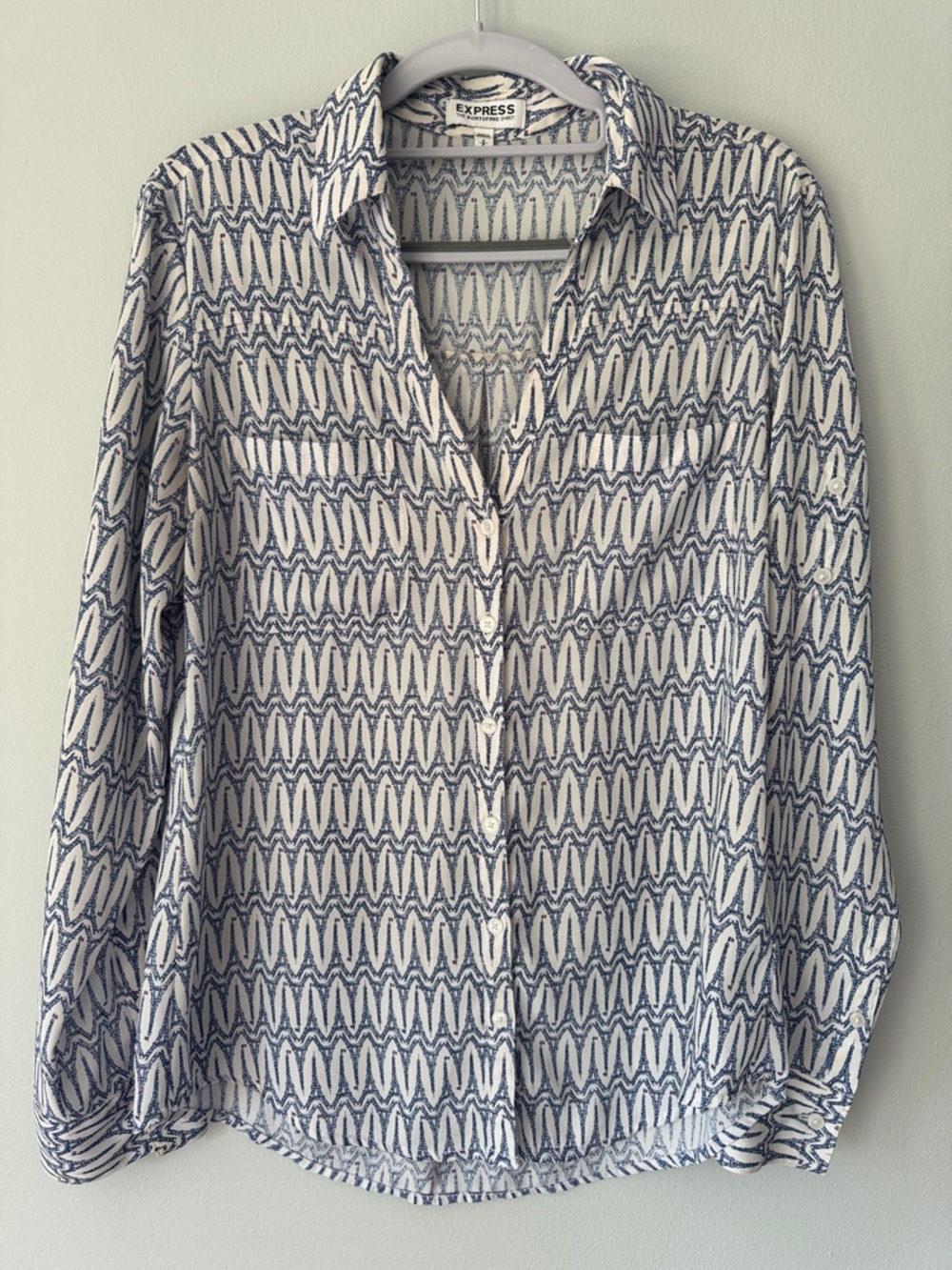 Express Navy and White Eiffel Tower Button-Down Shirt